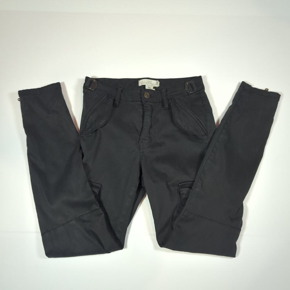 H&M L.O.G.G. Black Utility Cargo Pants Zip Ankle Buckle Waist Size 4